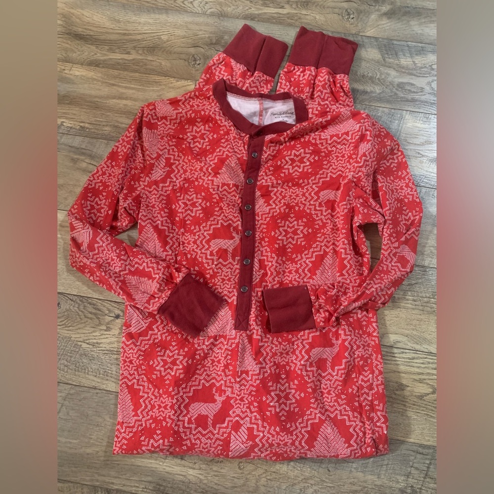Hearth and Hand Magnolia Men's Snowflake Red Pajamas Union Suit Size Medium